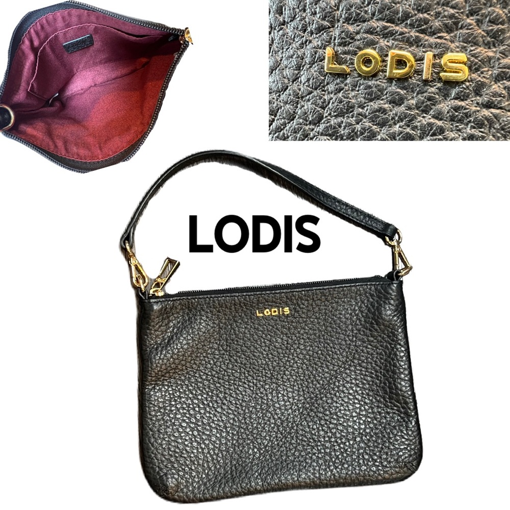 Lodis black pebbled leather small clutch/wristlet